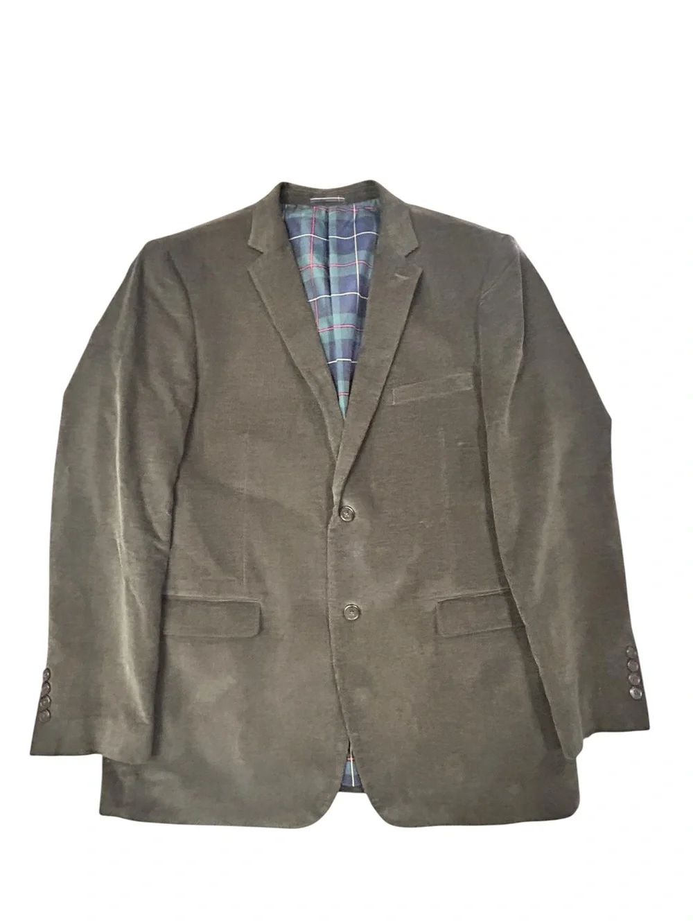 Alan Flusser Olive‎ Brown Corduroy Blazer with Tartan Plaid Lining Men’s Large